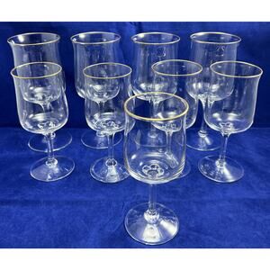 Lenox Crystal INTRIGUE (GOLD TRIM) Wine (5) & Water (4) Glasses. Lot Of 9